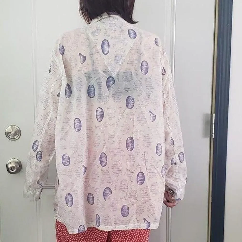 70s White and‎ Blue Nylon Pajama Top